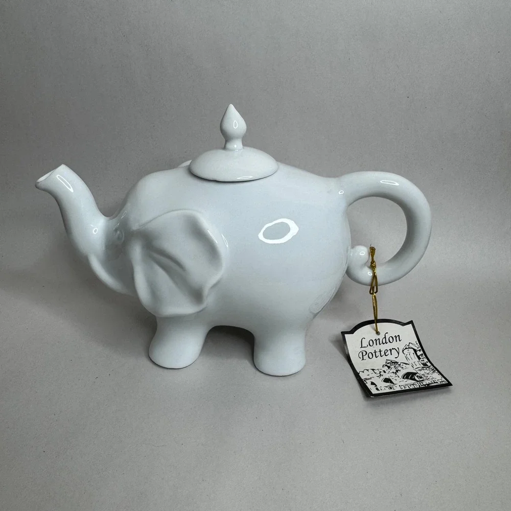 London‎ Pottery White Ceramic Elephant Teapot With Lid